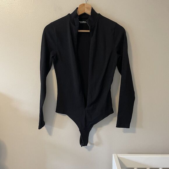 Abercrombie And Fitch Seamless Ribbed Zip Bodysuit Mock Neck Sz M - Picture 9 of 12